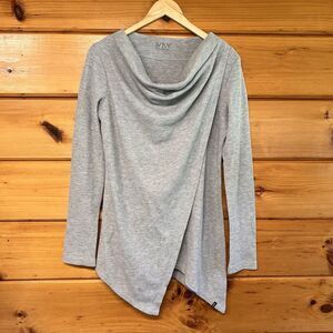 Marc New York  Cowl Neck Waffle Knit Top Grey Asymmetry Hem Women's L